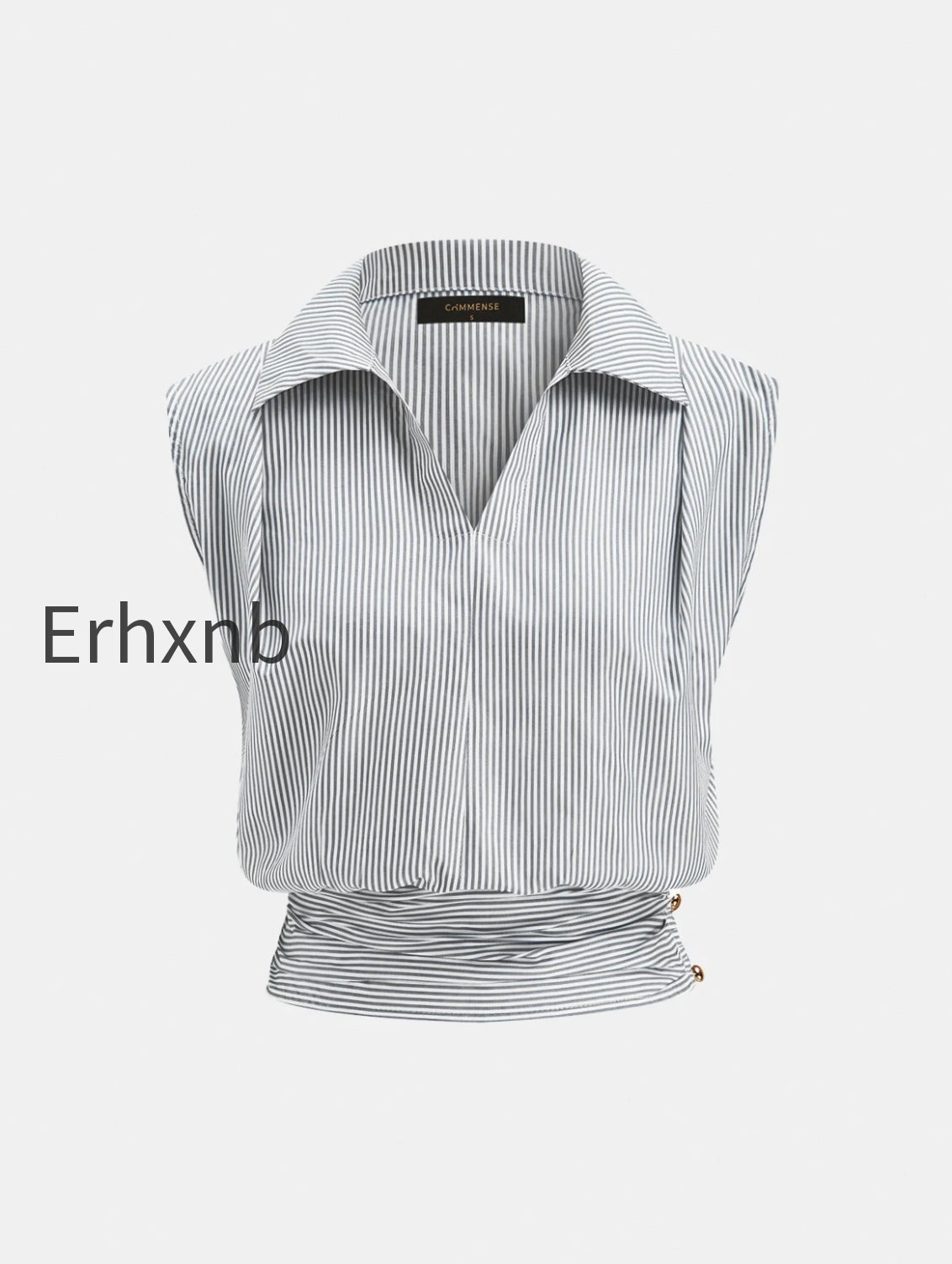 striped-collared-sleeveless-cinched-blouse
