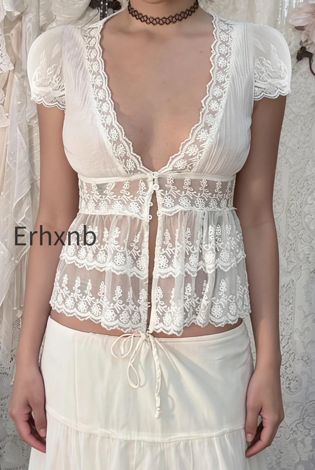 elegant-solid-lace-v-neck-sheer-blouse