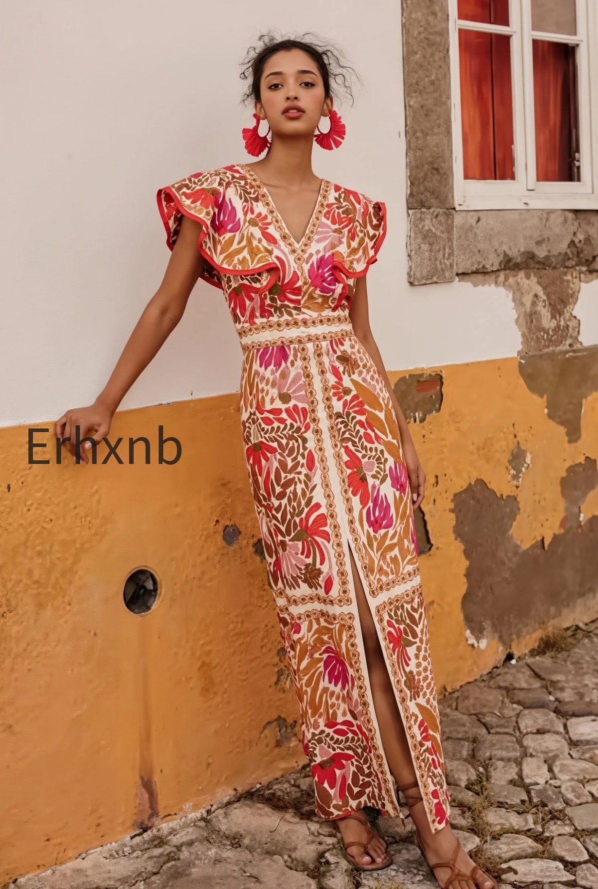 floral-ruffle-slit-back-v-boho-dress