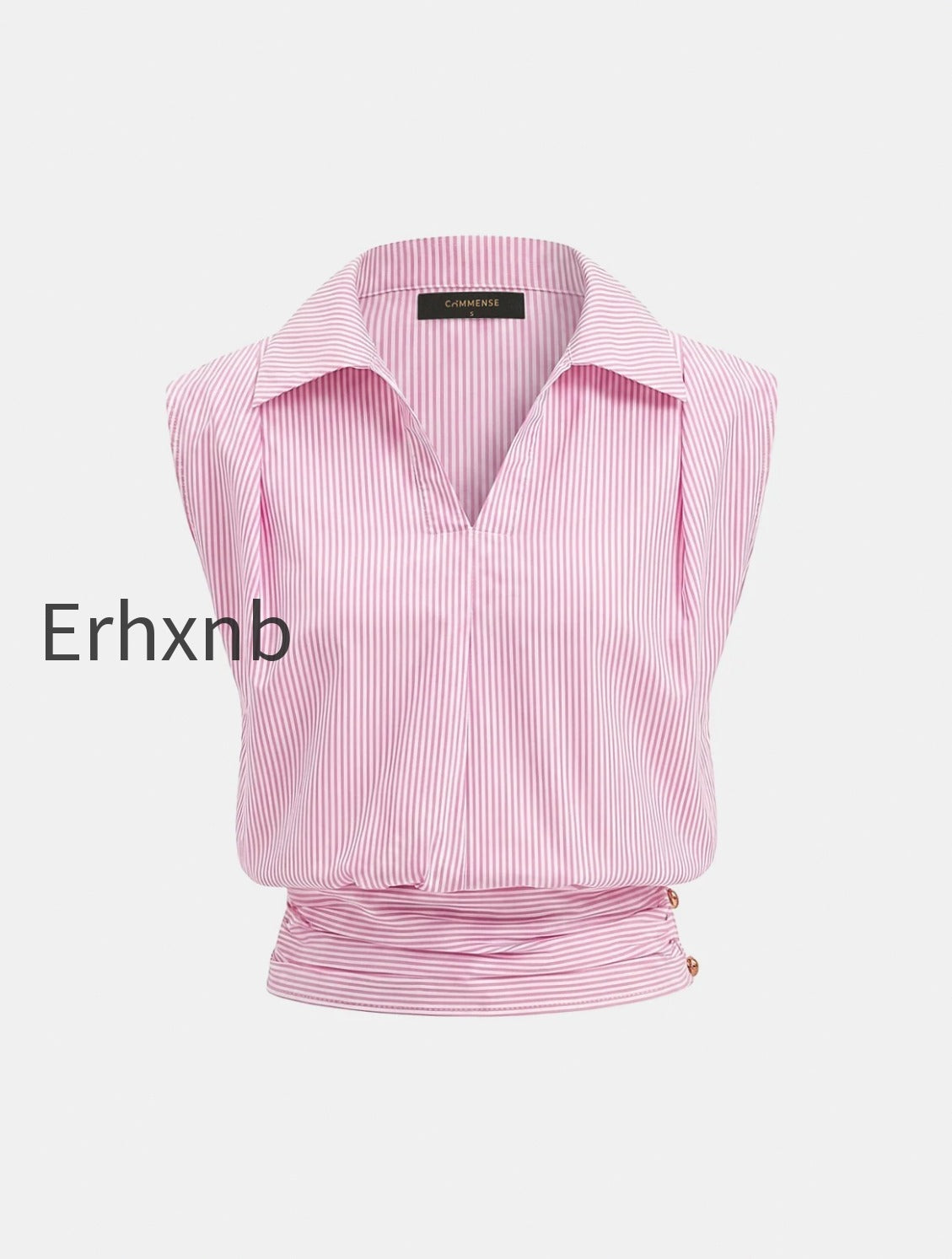 striped-collared-sleeveless-cinched-blouse