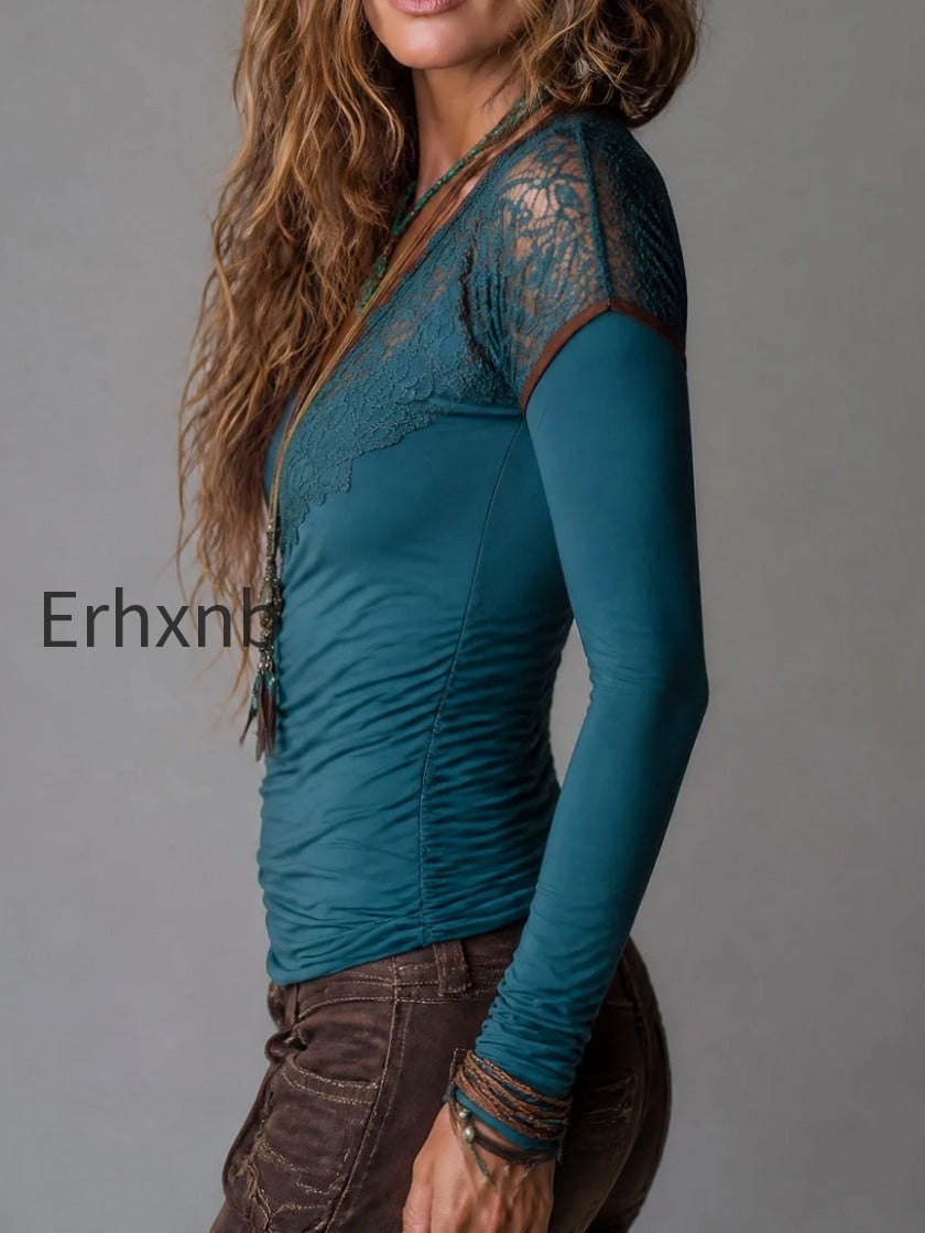 boho-lace-panel-ruched-long-sleeve-top