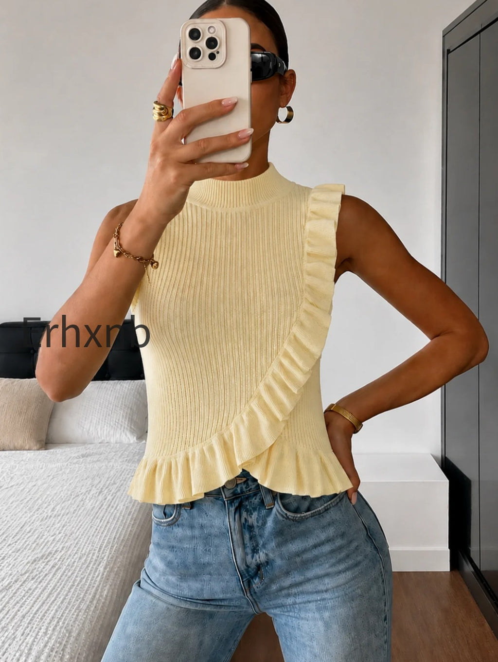ribbed-high-neck-ruffle-sleeveless-top