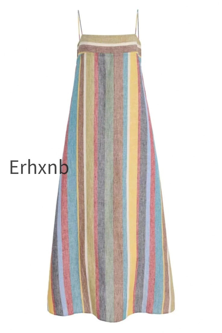 rainbow-stripe-loose-casual-boho-dress