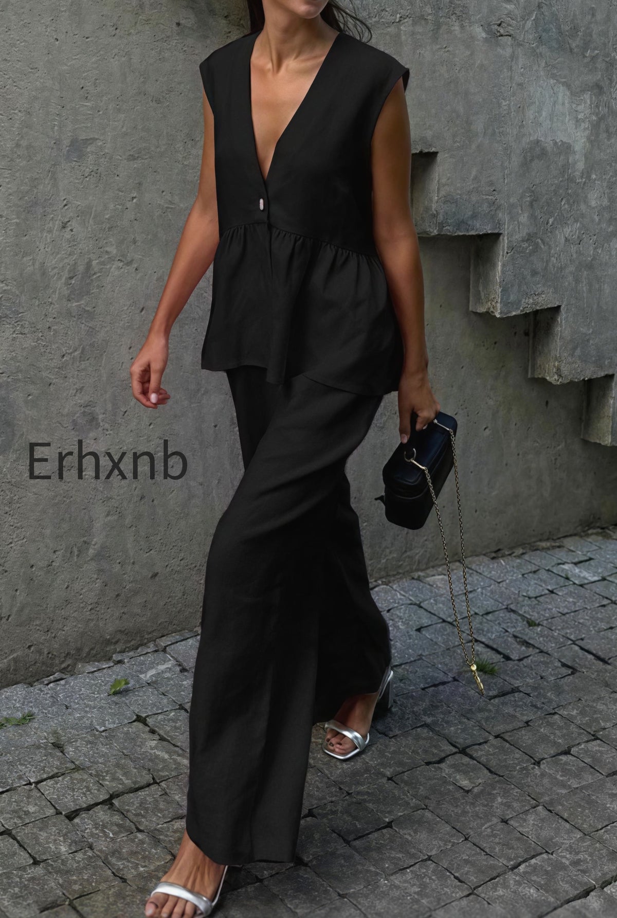 romantic-cotton-v-neck-sleeveless-vest-pants-two-piece-set