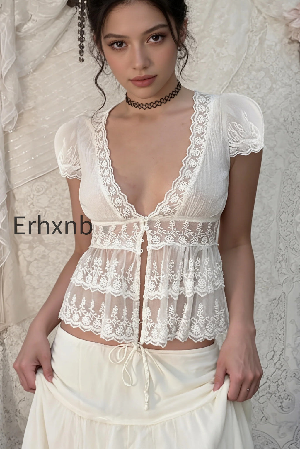 elegant-solid-lace-v-neck-sheer-blouse