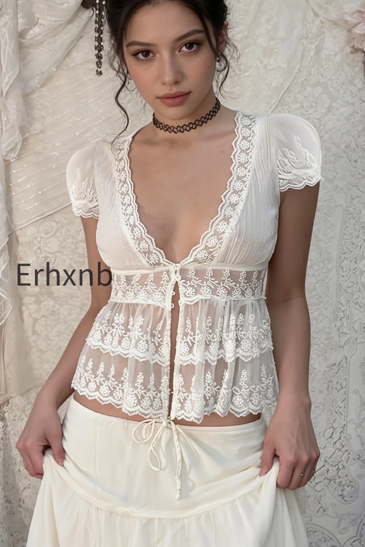 elegant-solid-lace-v-neck-sheer-blouse
