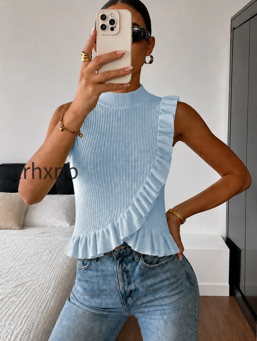 ribbed-high-neck-ruffle-sleeveless-top