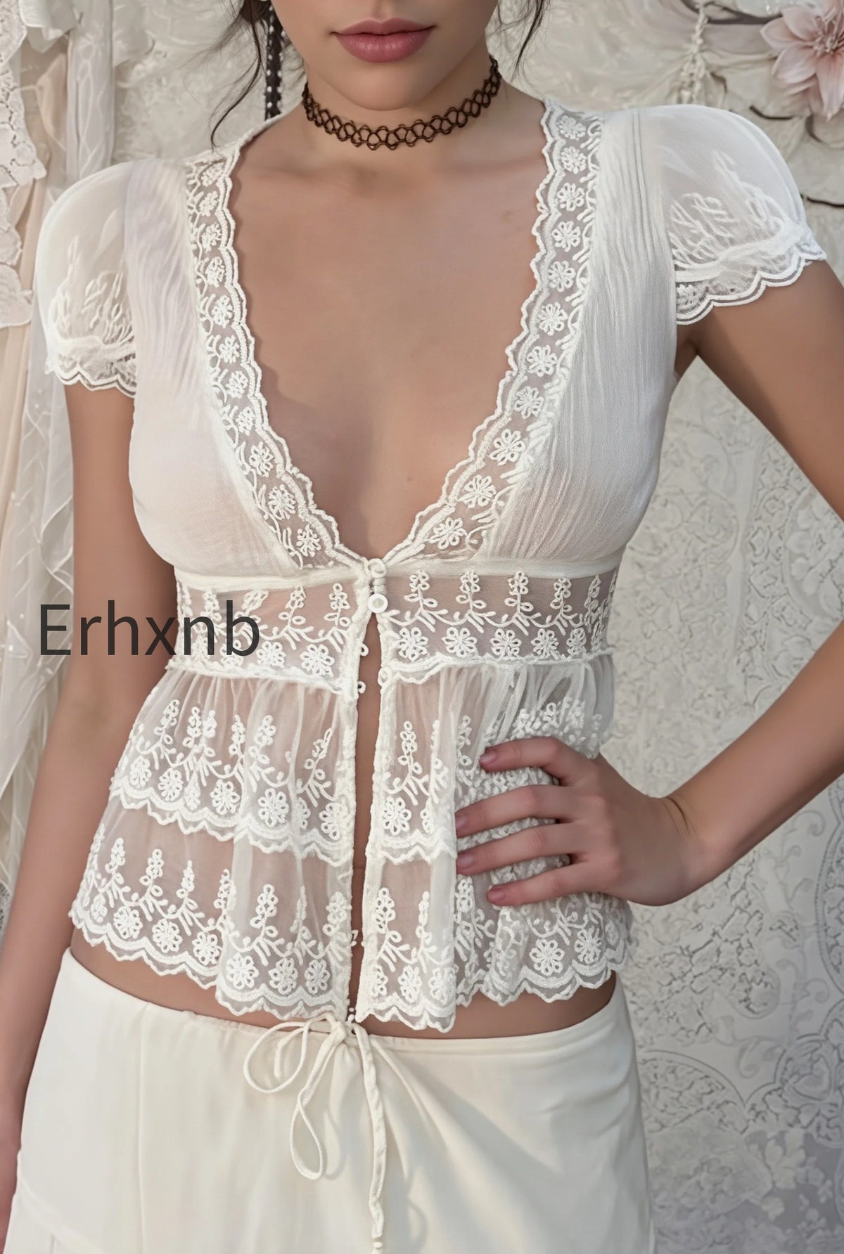 elegant-solid-lace-v-neck-sheer-blouse
