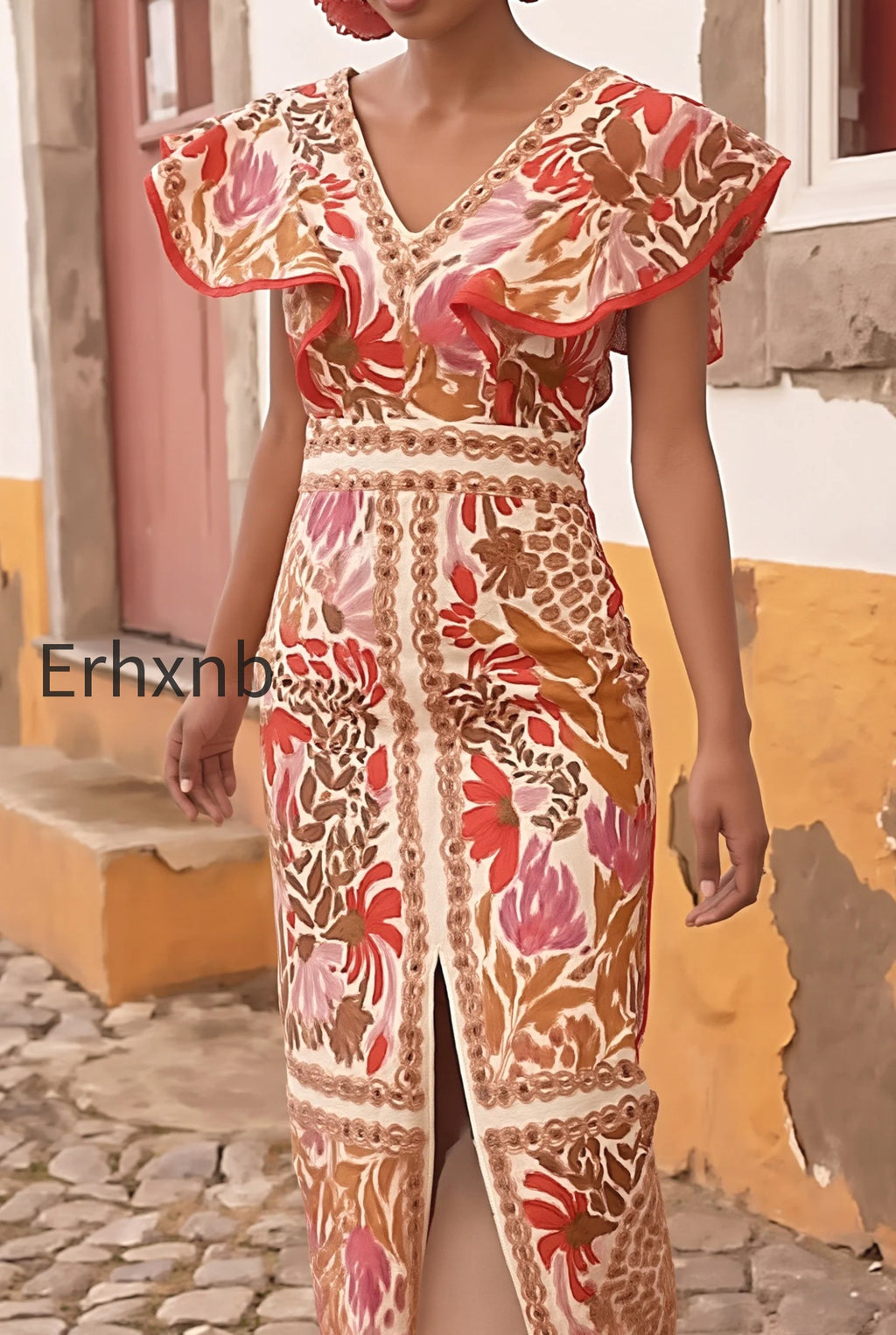 floral-ruffle-slit-back-v-boho-dress