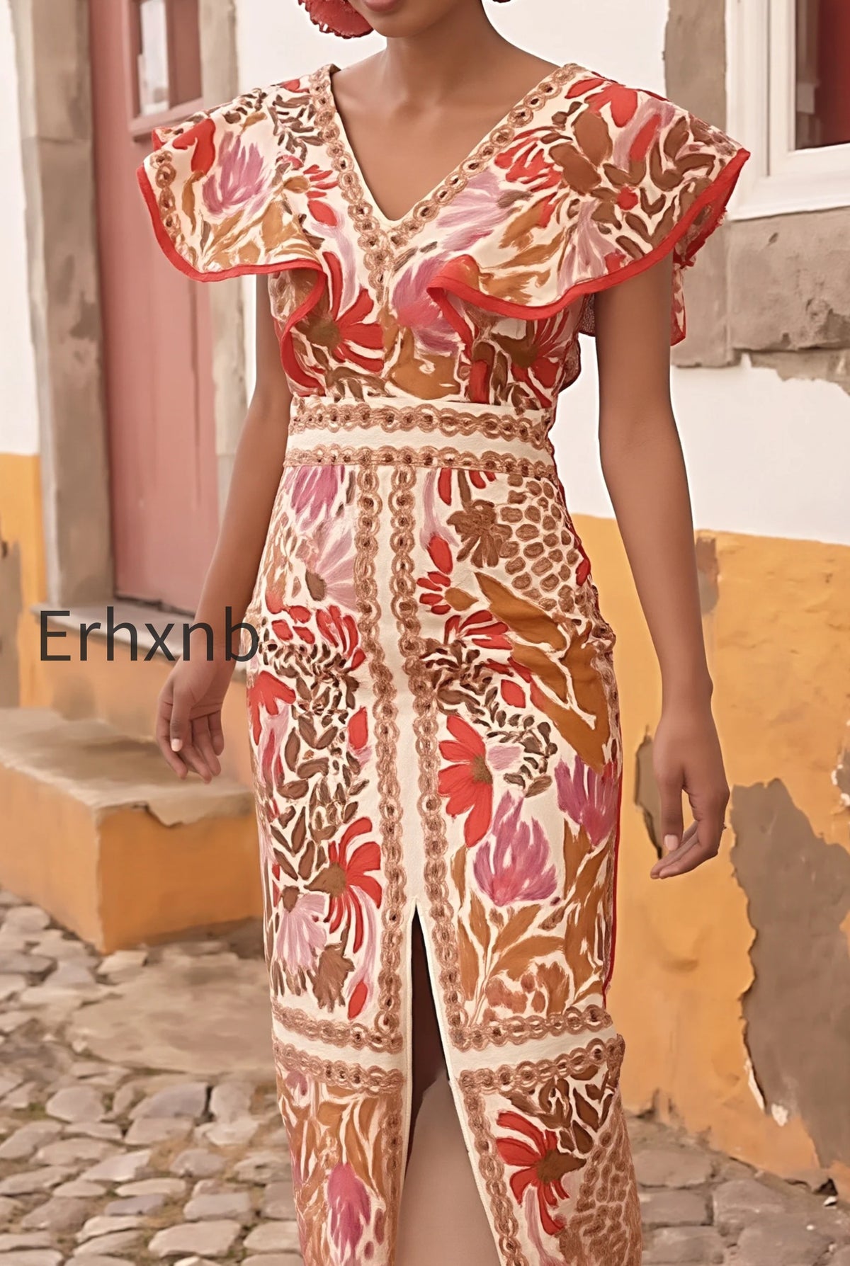 floral-ruffle-slit-back-v-boho-dress