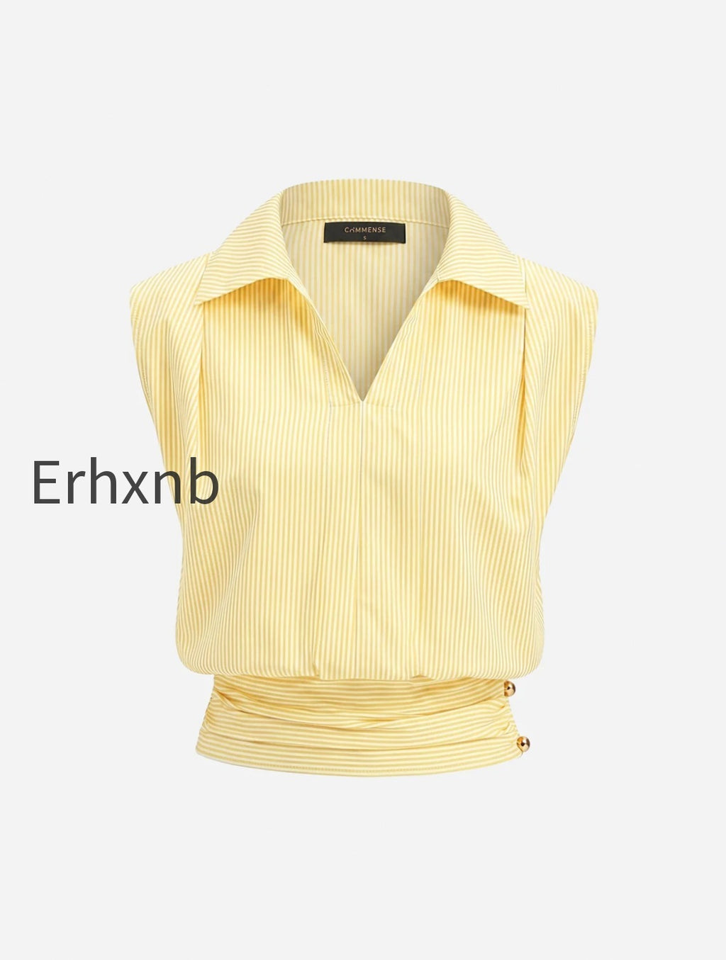 striped-collared-sleeveless-cinched-blouse