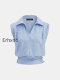 striped-collared-sleeveless-cinched-blouse