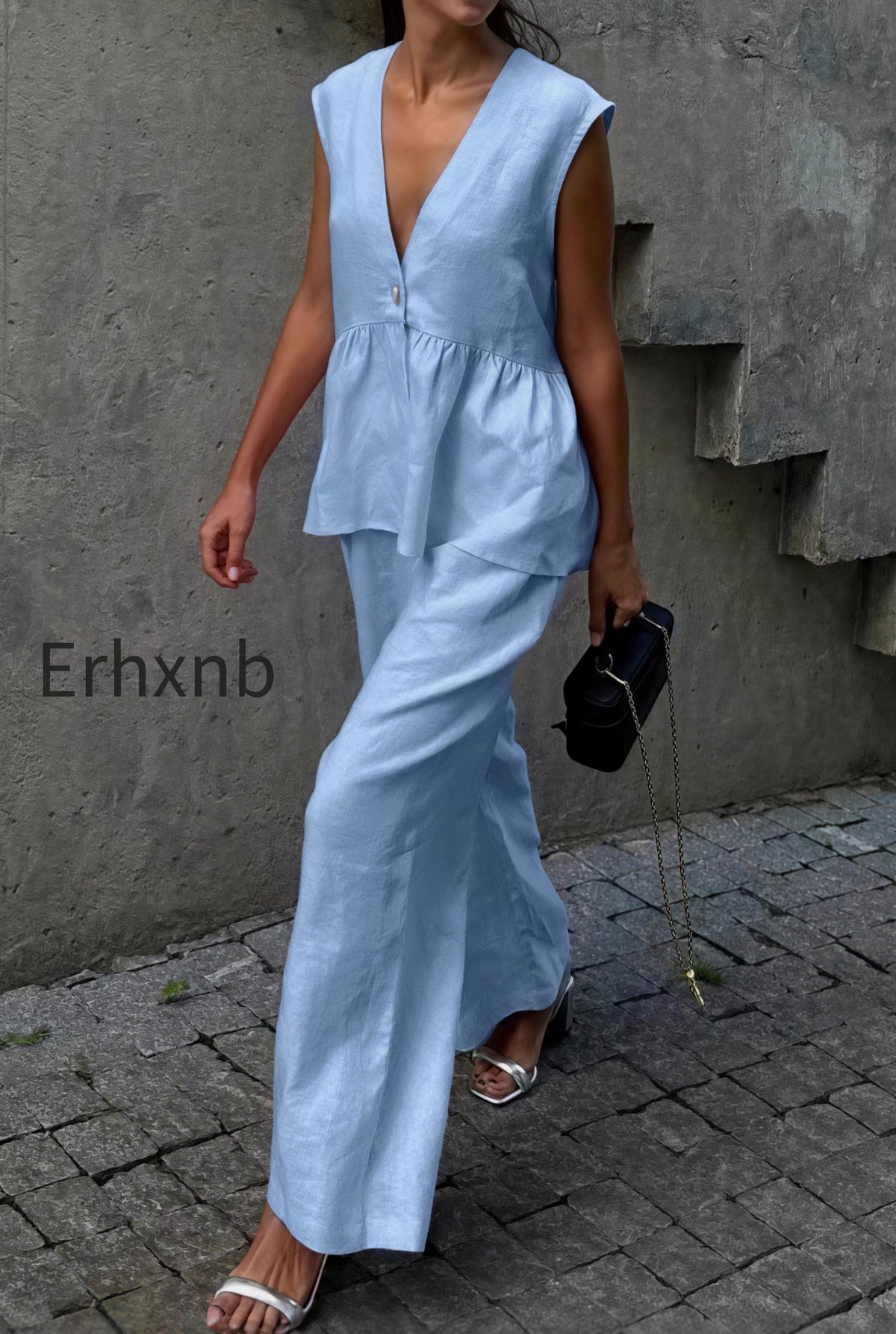 romantic-cotton-v-neck-sleeveless-vest-pants-two-piece-set