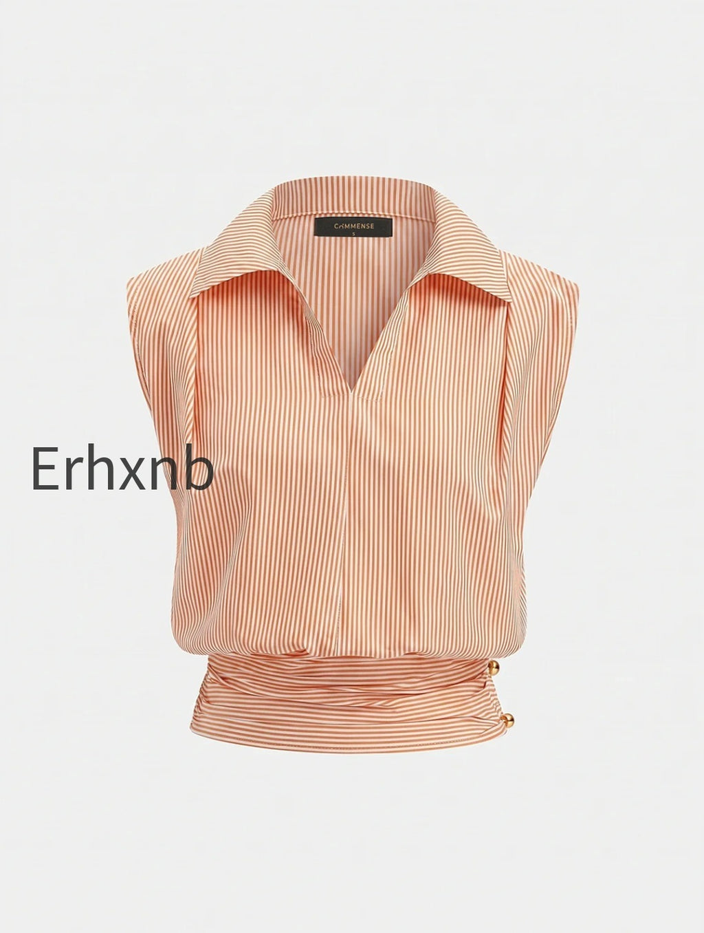 striped-collared-sleeveless-cinched-blouse