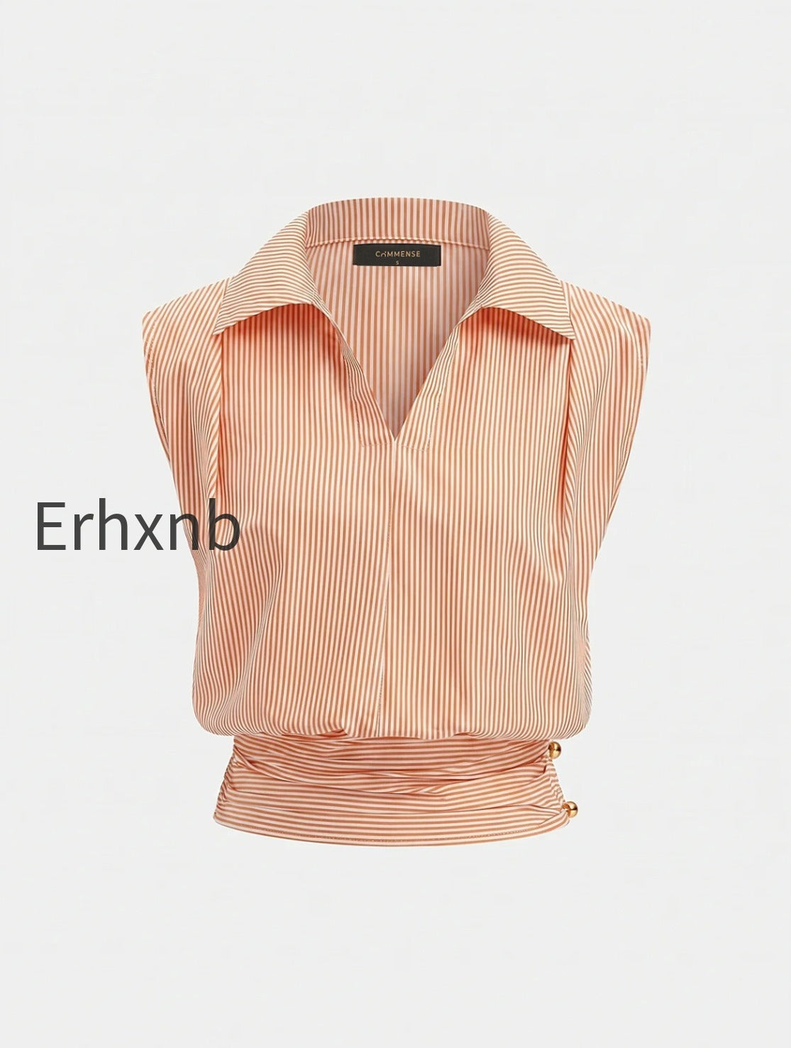 striped-collared-sleeveless-cinched-blouse