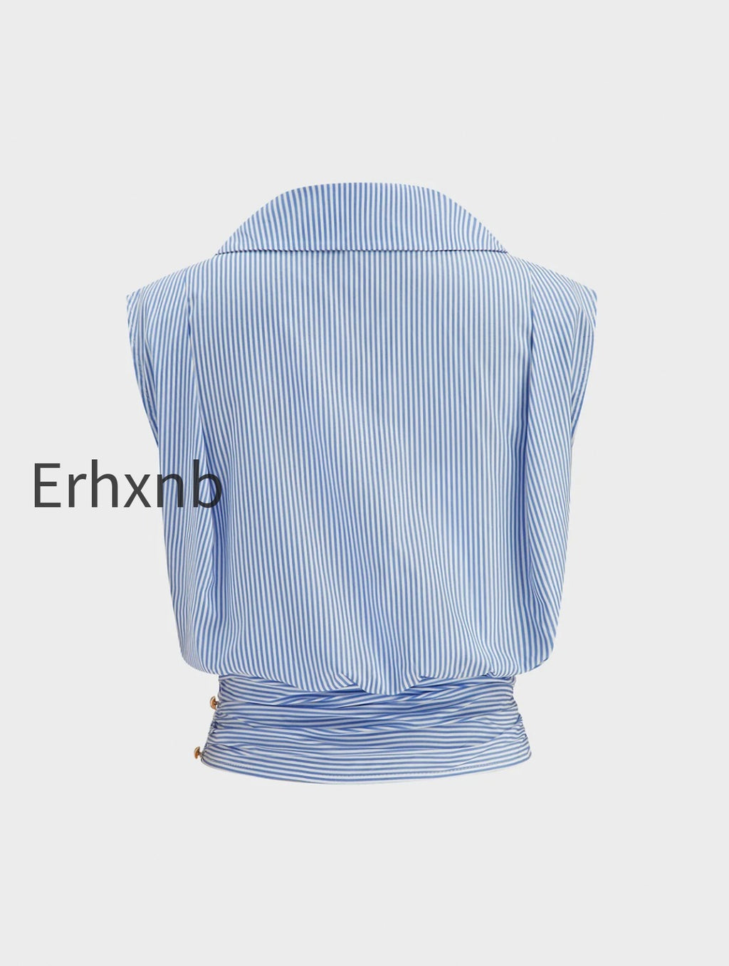 striped-collared-sleeveless-cinched-blouse
