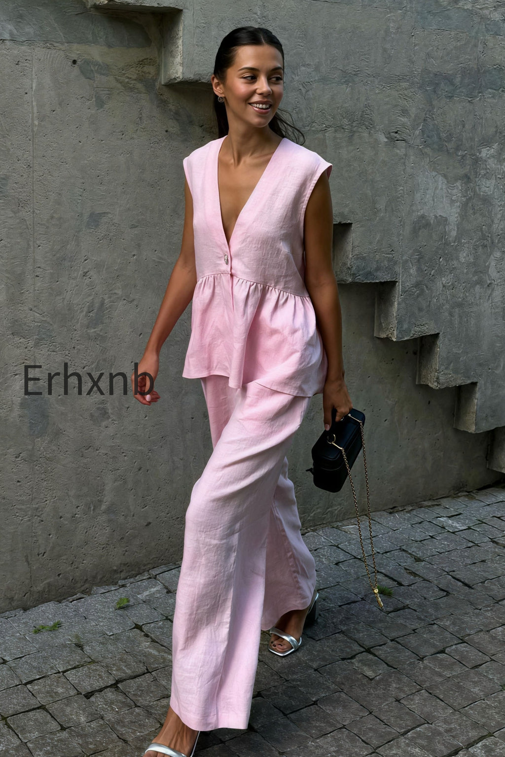 romantic-cotton-v-neck-sleeveless-vest-pants-two-piece-set