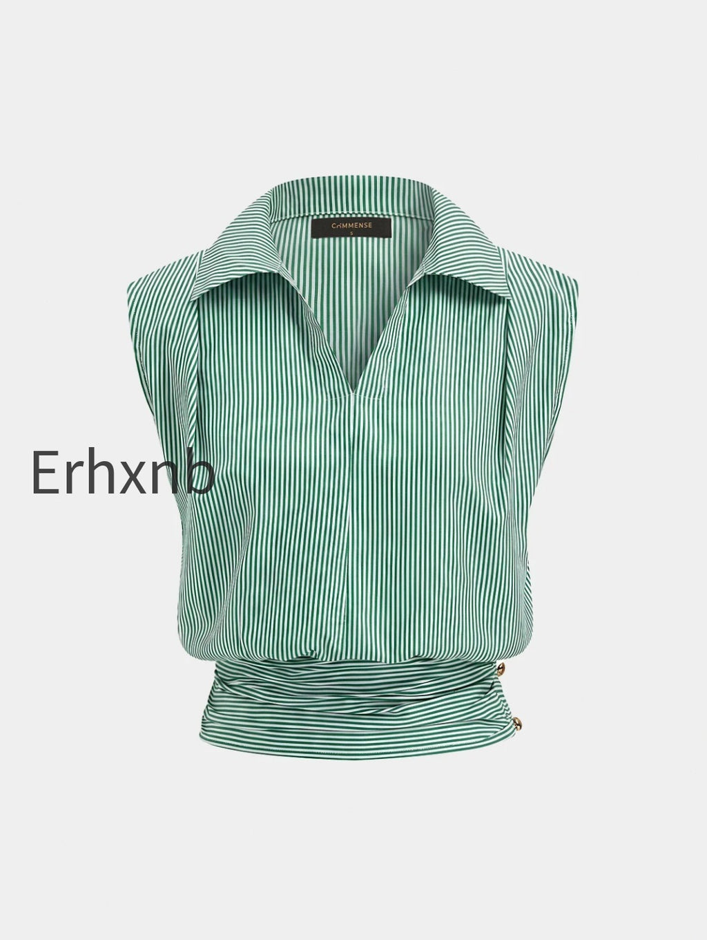 striped-collared-sleeveless-cinched-blouse