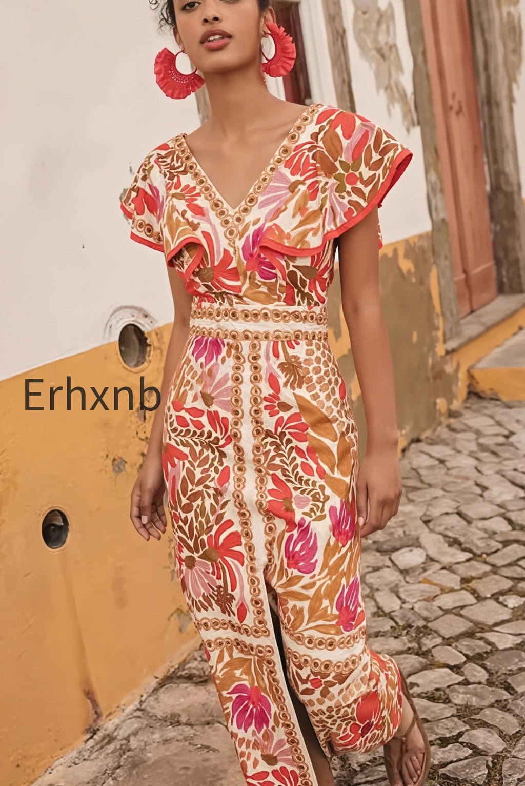 floral-ruffle-slit-back-v-boho-dress