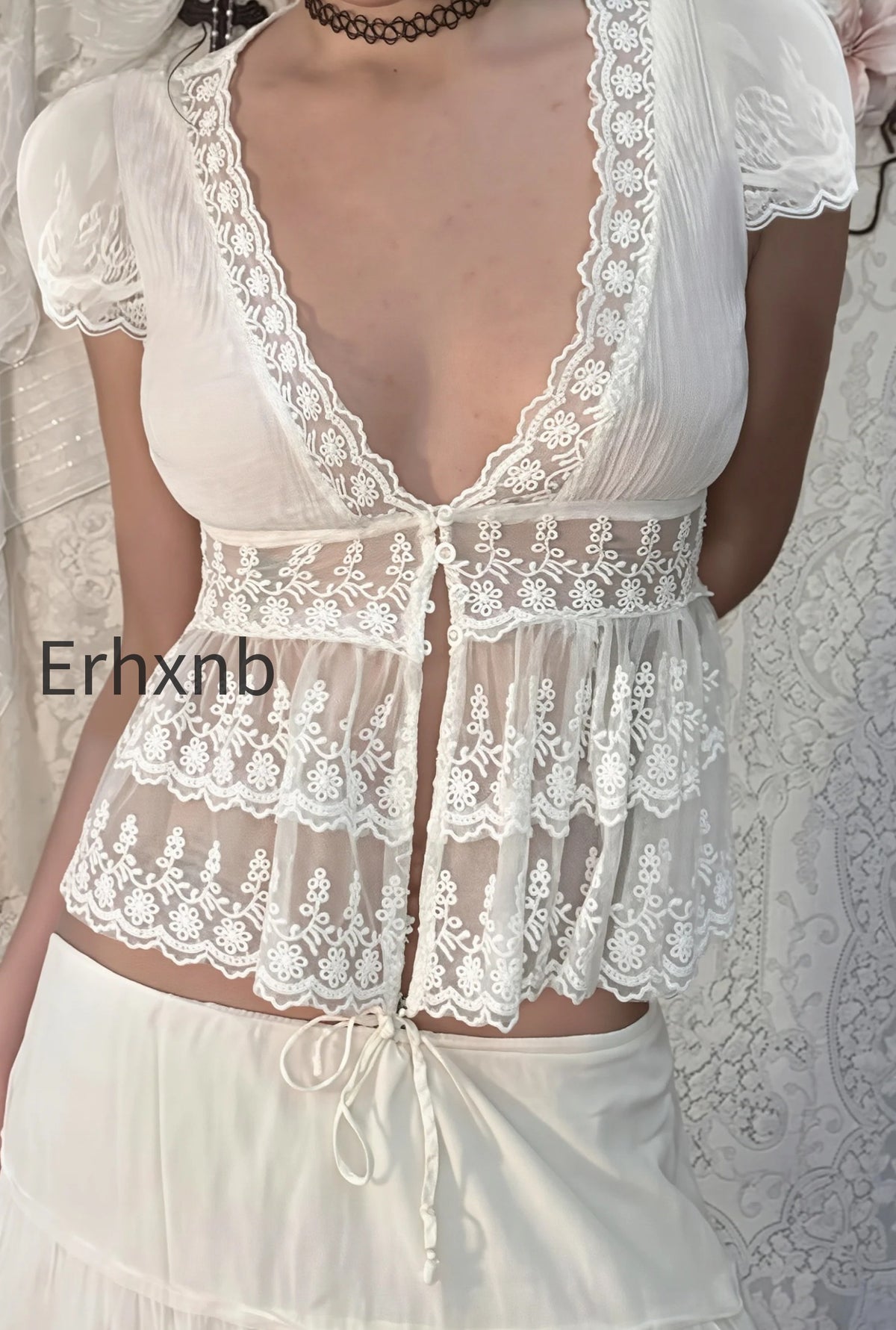 elegant-solid-lace-v-neck-sheer-blouse