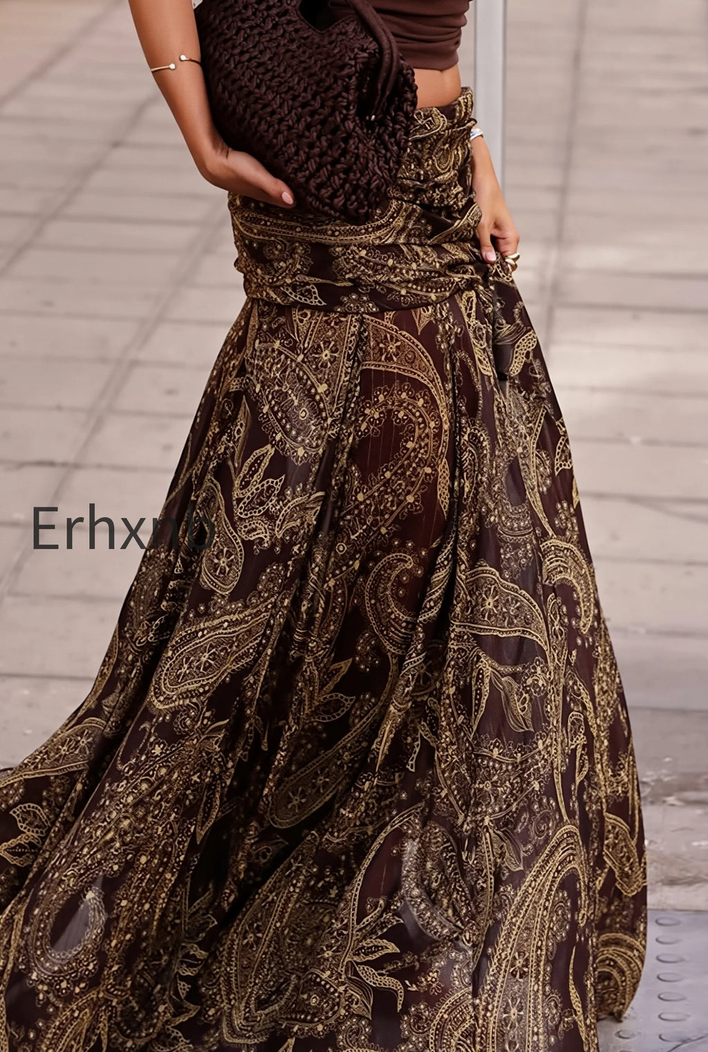 boho-brown-paisley-print-maxi-skirt