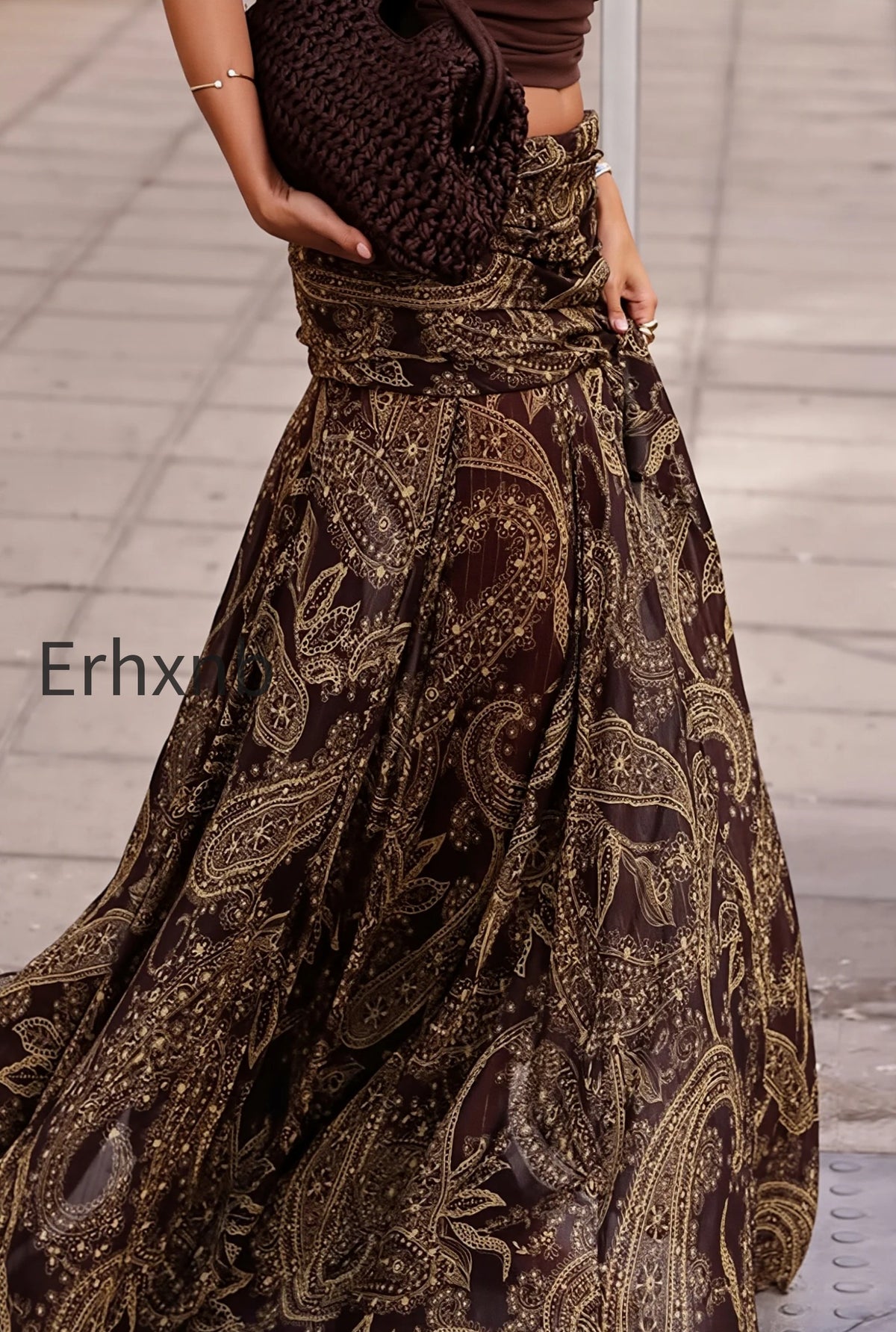 boho-brown-paisley-print-maxi-skirt